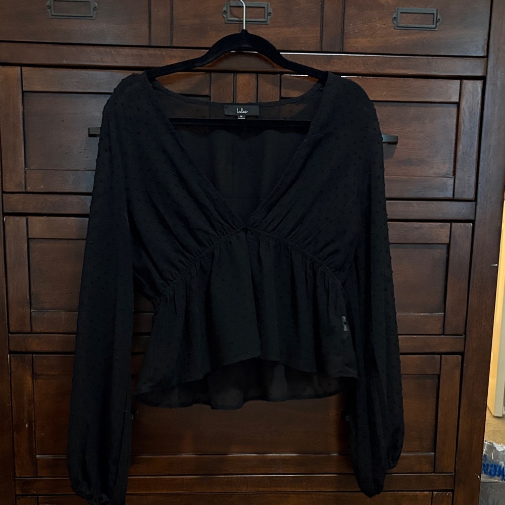 Lulu's Black Textured Sheer Blouse